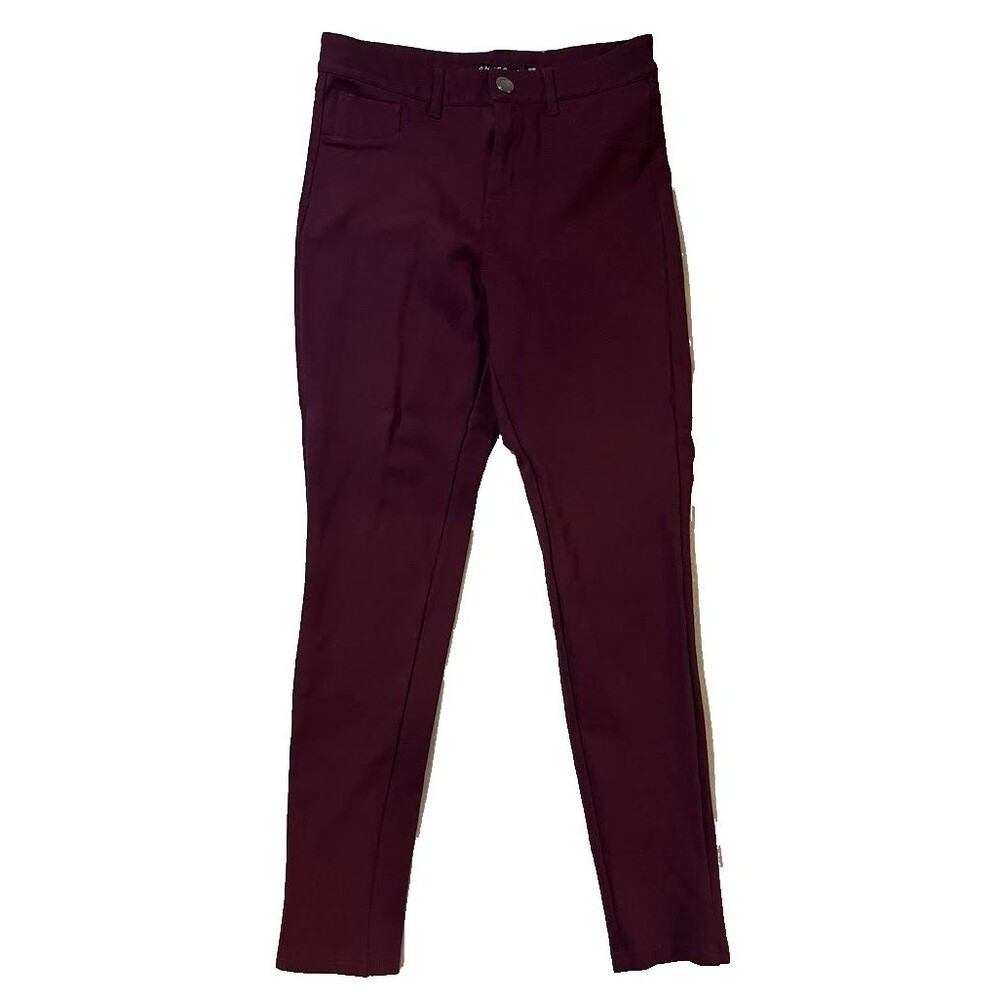 One 5 One Cranberry Ponte Knit Zip Front Pants Womens 10/30 Burgundy Skinny Leg
